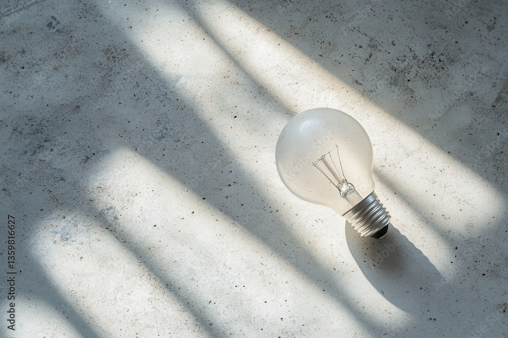 Poster light bulb on concrete surface with soft shadow patterns