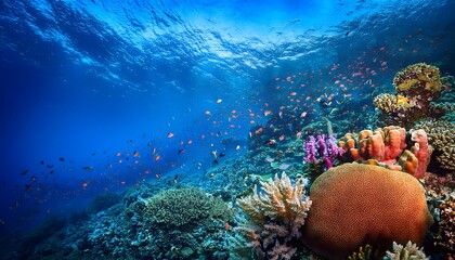 Colorful Underwater Coral Reef with Tropical Fish