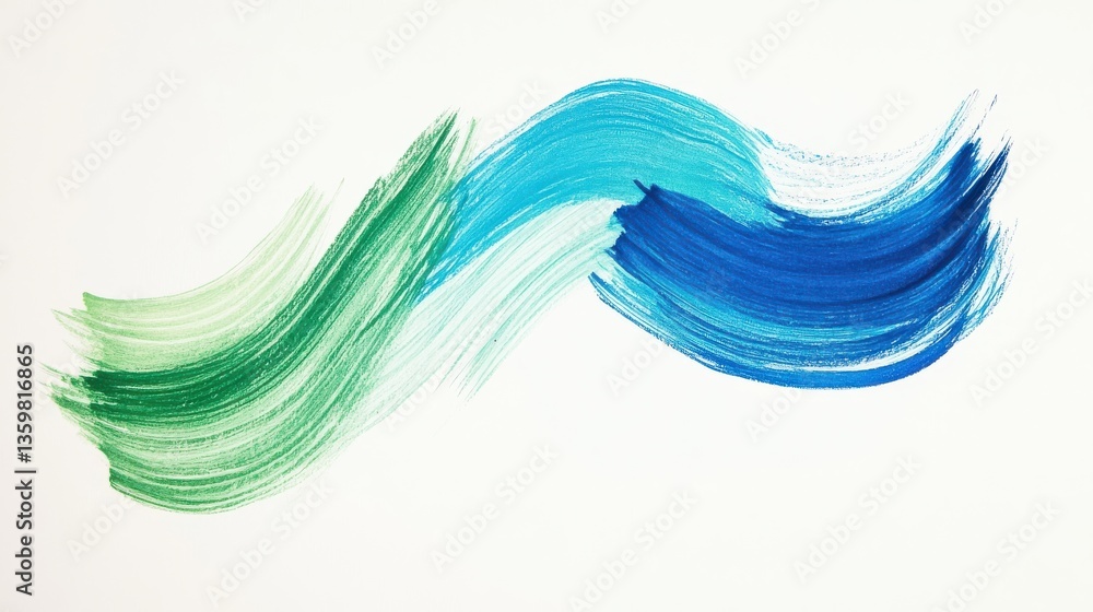 Poster smooth arcs of pencil strokes create a gradient blending of green and blue shades on a blank canvas
