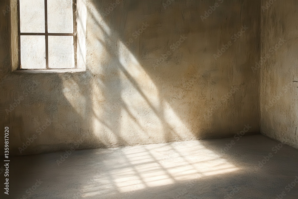 Poster Light Streaming Through Window in Empty Room with Textured Walls