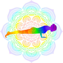 Сhaturanga dandasana yoga pose. Mandala.