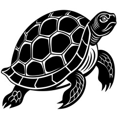 Obraz premium Sea Turtle Silhouette: A bold monochrome graphic of a sea turtle, its intricate shell patterns highlighted in striking detail, embodies the grace and resilience of marine life. 