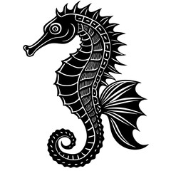 Fototapeta premium Elegant Seahorse Silhouette: A stunning monochrome portrayal of a seahorse, meticulously detailed and rendered in a graphic style that highlights the beauty of marine life.