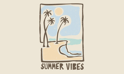 Obraz premium Summer vibes artwork. Sunshine paradise graphic print design. Surf club design. Beach modern abstract art. Ocean abstract wave.