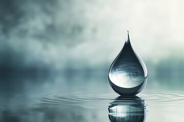 A sleek glass podium resembling a raindrop, beautifully catching reflections.