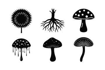 set of fungi silhouette vector illustration