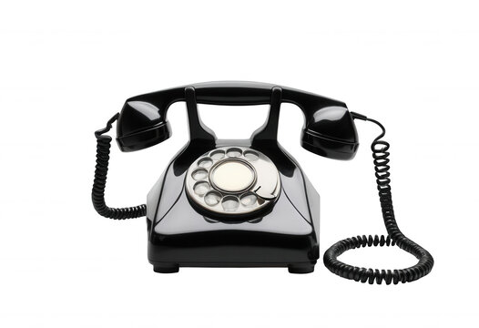 old black telephone on transparent background png