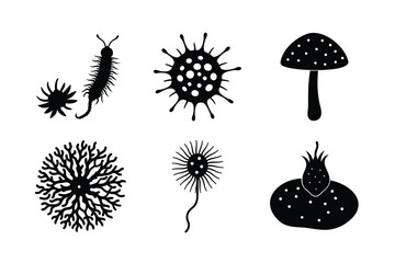 set of fungi silhouette vector illustration