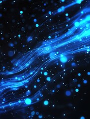 Obraz premium Abstract background with blue gradient light streaks on black, glowing blurred motion effect, glowing horizontal lines.