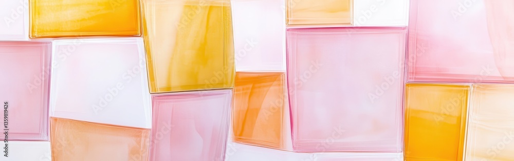 Poster minimalist fragmented grids featuring pastel amber and pink shades arranged in a creative layout