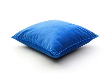 Isolated Square Pillow in Bright Blue Velvet on a White Background