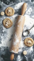 Fototapeta premium Delicious Christmas Cookies Baking Scene with Rolling Pin
