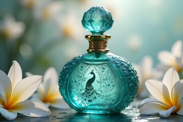 Peacock Perfume Bottle Ornate Teal Tropical