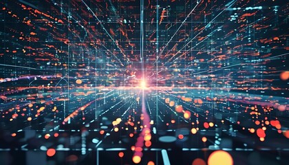 Artificial Intelligence Neural Grid Background with Floating Dots & Data