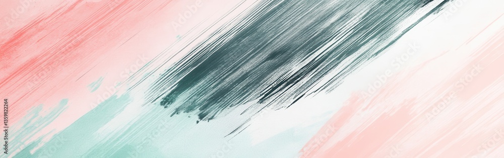 Fototapete elegant pencil strokes create a soft gradient in muted mint tones with hints of coral and grey overl