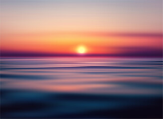 Vivid Sunset Over Ocean Waters With Gentle Ripples, Vibrant Horizon Colors, Vector Illustration Background.