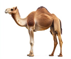 Standing Camel in Profile Isolated on White Background for Stock Use