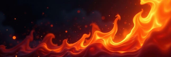 Dancing tongues of flame, flickering on black canvas, warm light, fiery edge
