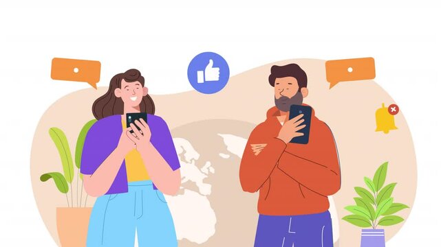 Flat Character Isometric Online Dating Concept Animation Scene looped
