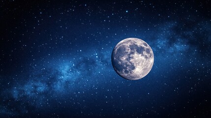 Obraz premium Detailed full moon against dark starry sky with milky way galaxy visible