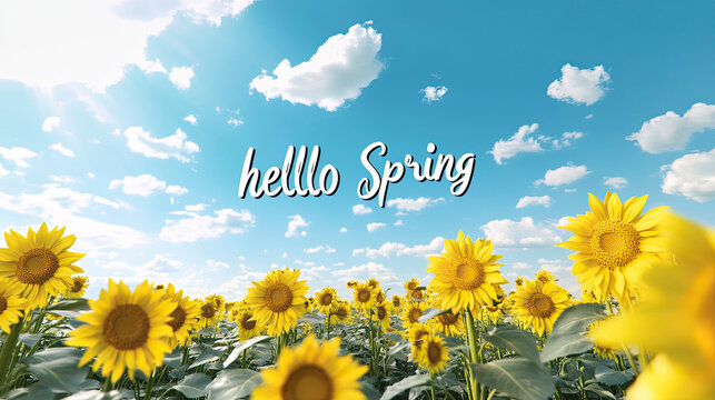 Hello spring celebrating first day of spring with flowers and greenery nature event