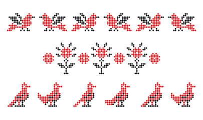 Birds and flowers ornament pattern from southern Ukraine traditional embroidery