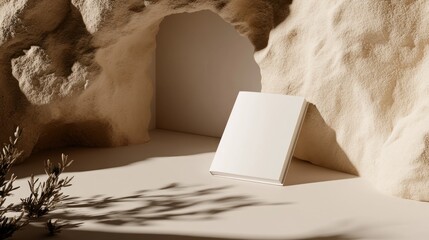 Blank Book Mockup in a Minimalist Cave Setting