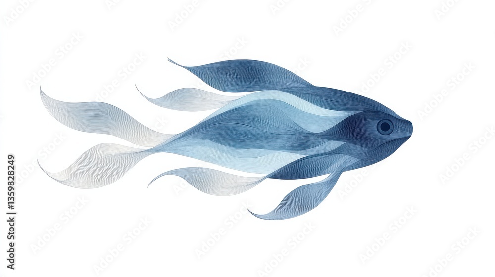 Poster elegant abstract silhouette of a fish drawn in pencil showcasing fluid motion and distinct lines in 
