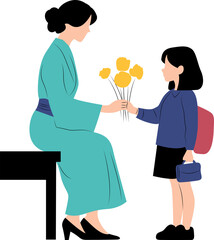 Student Giving Flowers to Japanese Teacher