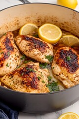 Delicious Lemon Herb Roasted Chicken Breast in Cast Iron Pan