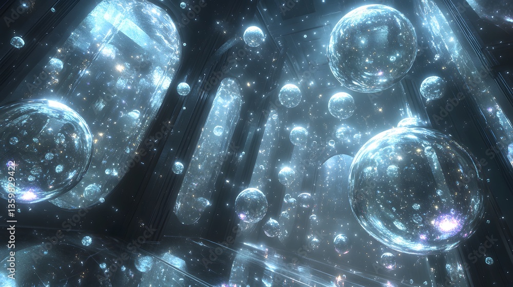 Poster bubbles and structures are seen within an ethereal otherworldly scene