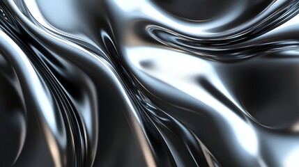 Fototapeta premium Abstract Silver Metal Liquid Flowing with Smooth Curves and Reflections