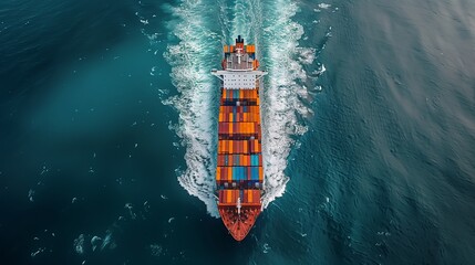 Seascape taken from cockpit of a cargo vessel with colorful sky