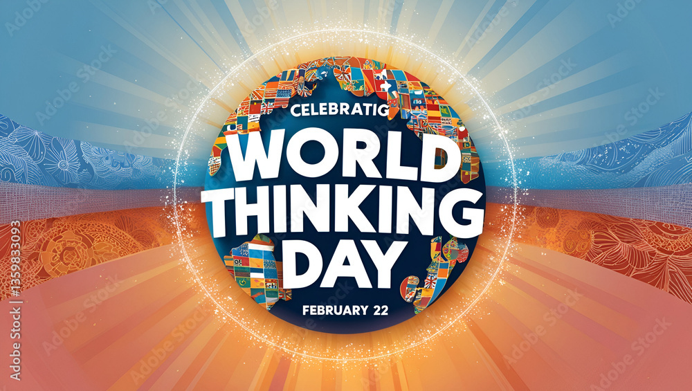 Poster a clean and elegant world thinking day design with a gradient background, highlighting themes of glo