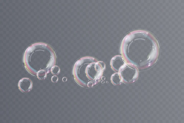 Floating soap bubbles gleam subtly, radiating soft luminous charm. 3D vector bubbles reflect color spectrum with gradients. Transparent airy spheres hover peacefully, forming serene background