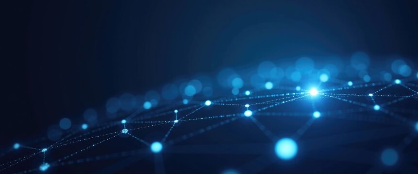 Abstract connected dots on a vivid blue backdrop. Technology concept.