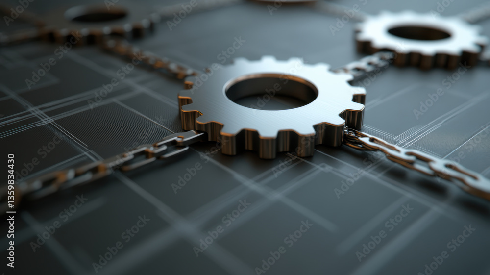 Poster image showcases interconnected gears symbolizing integration of technology in industry 4.0, reflecti
