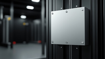 sleek metallic panel is mounted on dark industrial wall, showcasing modern design that reflects essence of industry 4.0