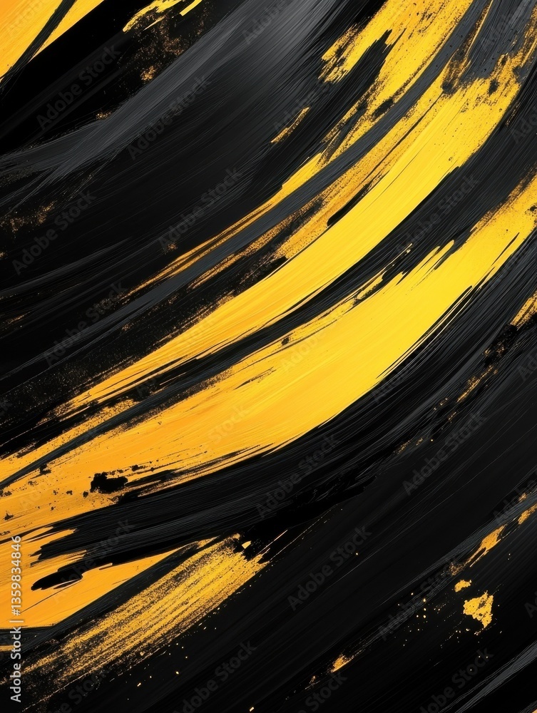 Poster a dynamic abstract black and yellow background with brush strokes. ai generation.