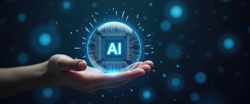Ai, the concept of artificial intelligence employing analytics, automation, and an autonomous brain. Big data management, computer connectivity, information intelligence technology.