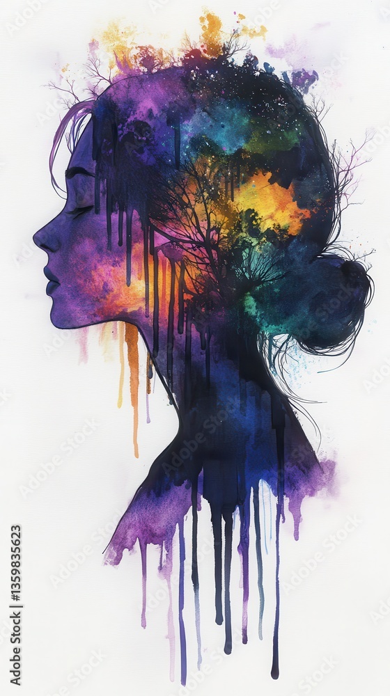 Aufkleber surreal representation of a glowing woman with vibrant colors and flowing patterns