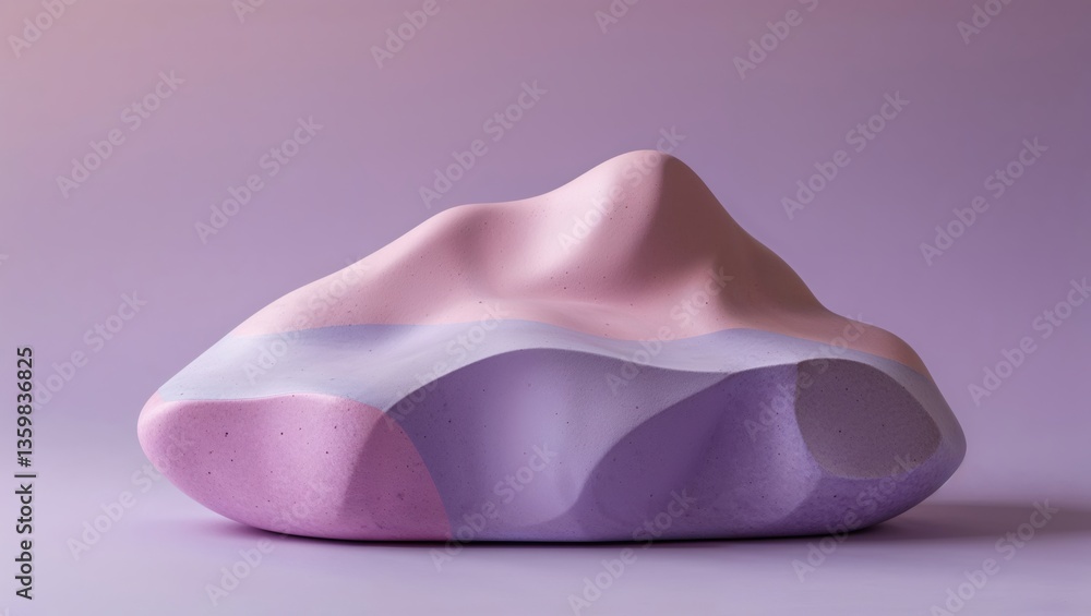 Poster abstract sculptural form with soft curves and gradients of pink and purple hues on a subtle backgrou