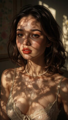 Fototapeta premium Woman with dappled light shadows on her face