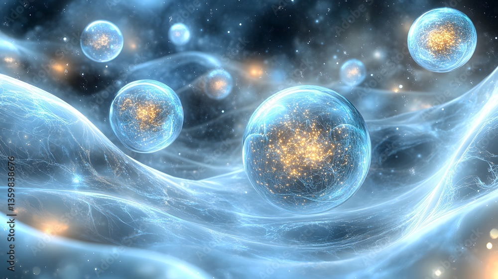 Aufkleber spherical structures floating in an abstract ethereal space environment