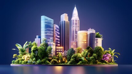 Obraz premium Futuristic city skyline with vertical gardens urban landscape digital art night scene modern concepts