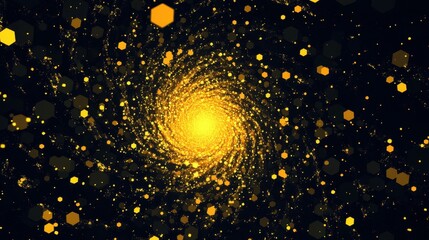 Obraz premium Background with yellow hexagons arranged in a circular pattern in 3D with particles