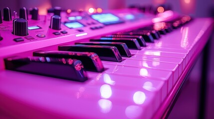 Close-up of a pink synthesizer