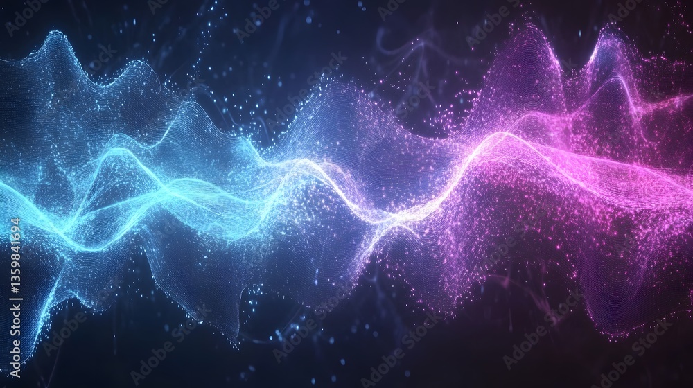 Aufkleber abstract dynamic flowing digital particles with vibrant colors and movement