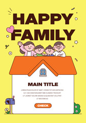 Event template with cute character family illustrations