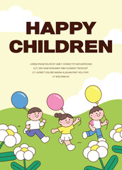 Event template with cute kids running in the park with balloons
